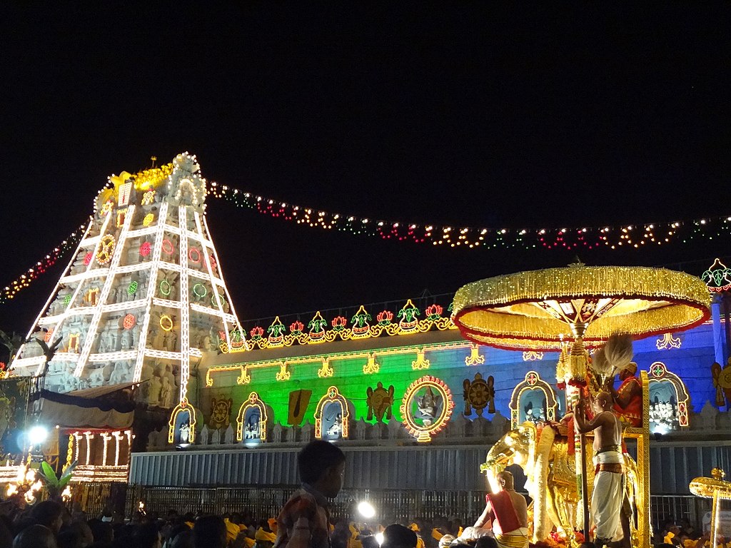 Adiseshkashyap, CC BY-SA 3.0 <https://creativecommons.org/licenses/by-sa/3.0>, via Wikimedia Commons-Tirupati Balaji Temple